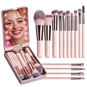 Juego de Brochas de Maquillaje Portátiles con Espejo LED, Estuche de Viaje con 14 Brochas de Maquillaje y Espejo Iluminado LED - Product Image 1