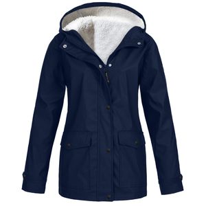 Chaqueta impermeable con capucha y forro polar para mujer, abrigo de lluvia con forro sherpa, ropa exterior informal de otoño e invierno con chaquetas cálidas para mujer - Product Image 1