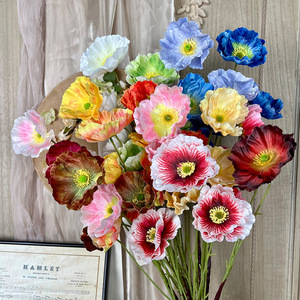 Flores Artificiales de Amapola de Tres Cabezas Coloridas, Flores de Seda para Decoración de Bodas, Accesorios de Fotografía, Decoración del Hogar - Product Image 1