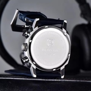 Benyar 5205 Đồng hồ nam sang trọng hàng đầu Đồng hồ nam có Đèn Ngủ Chống nước ngày giờ đồng hồ thạch anh Nam chất lượng cao bằng da + Hộp reloj - Product Image 6