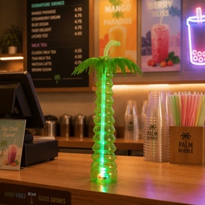 Gobelet en plastique lumineux LED en forme de palmier pour Daiquiri, avec couvercle et paille, logo personnalisé, vente en gros - Product Image 1