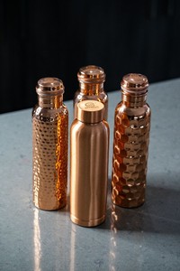Enamel Printed Copper Water Bottle with 2 <b>Cups</b> <b>Set</b> Oriental Design Double Wall Insulated Drinking <b>Set</b> Bohemian Style - Product Image 4