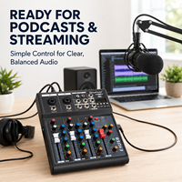 E4USB Mini-mixeur audio 4 canaux, table de mixage compacte professionnelle, lecteur MP3 Bluetooth USB, égaliseur 3 bandes pour diffusion en direct, studio à domicile