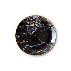 Vajilla de Cerámica Apta para Lavavajillas, Plato de Cerámica de Porcelana China con Borde Dorado, Excelente Juego de Vajilla de Mármol Negro para el Hogar - Product Image 5