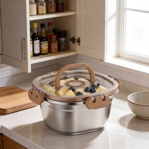 Conteneur de stockage alimentaire en acier inoxydable 304, rectangulaire, avec couvercle à clipser, compatible micro-ondes, utilisation au réfrigérateur - Product Image 3