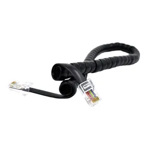 Kabel gulung kabel telepon spiral 8 core RJ45 hitam abu-abu