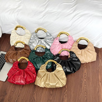 Tas Wanita Lipit Model Cloud dengan Gagang Bambu Logam, Bahan Kulit PU Lembut, Tas Selempang & Jinjing, Clutch Fashion untuk Pesta