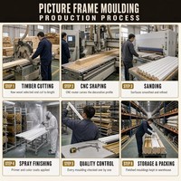 Moulure en Bois Massif pour Cadre Photo 61x46mm, Profil Gaufré Noir et Or, pour Peinture à l'Huile et Décoration Murale