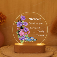 Veilleuse à fleurs en acrylique personnalisée Veilleuse LED personnalisée pour maman Fête des mères Lampe Cadeau