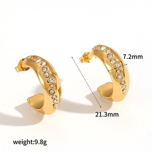 Pendientes de Aro con Forma de C y Pedrería, Chapados en Oro de 18k, Aleación de Zinc, Joyería de Fiesta para Mujer, Elegantes y a la Moda - Product Image 5
