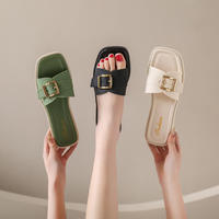 Sandalias Planas de Verano para Mujer, Estilo Coreano, con Hebilla Cuadrada, para la Playa, Uso Diario, Casual, Compras