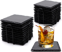 Sous-verres noirs de 4 pouces, ensemble de sous-verres en pierre, supports vierges pour gravure laser avec base anti-rayures pour la maison, le bureau, la cuisine, l'appartement, le bar