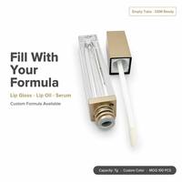 Vente en gros de tubes à gloss carrés vides de 7 ml avec bouchon doré, étiquette privée, logo personnalisé, conteneur en plastique transparent pour rouge à lèvres liquide, 7 g en vrac