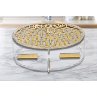 Lucite und lasergeschnittene runde Matzah-Box – handgefertigter eleganter Matzah-Halter mit Goldakzent – Pessach-Serviergeschirr
