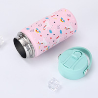 Bouteille d'eau isotherme en acier inoxydable de 12 oz pour enfants avec couvercle à paille et poignée