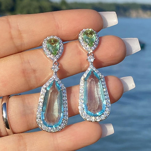 Pendientes de Cristal Azul Agua para Mujer, Elegantes Accesorios para Vestidos de Fiesta - Product Image 6