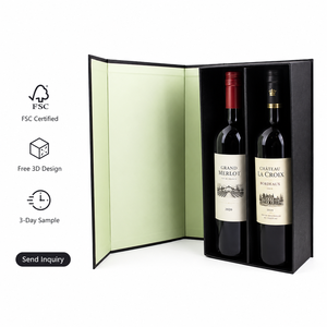 Caja de Regalo de Vino y Whisky con Grabado Personalizado para Dos Botellas, Caja de Embalaje de Papel Rígido de Lujo con Cierre Magnético Certificado - Product Image 1