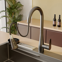 Robinet extractible noir de luxe moderne fait à la main évier de cuisine multifonctionnel en acier inoxydable 304 à double cuvette traitement de surface nano