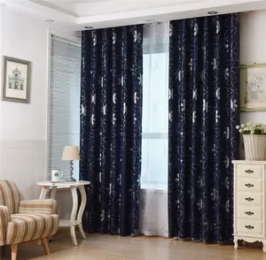 Ready To Ship Room Darkening Soundproof Navy Thermal Insulated Blackout Silver Foil Floral Printed Curtain