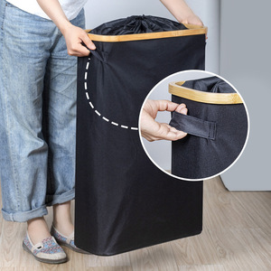 Organizador de ropa, cesta de lavandería rectangular de tela Oxford con marco de bambú, almacenamiento a prueba de polvo para ropa, grande, mediano, pequeño - Product Image 3