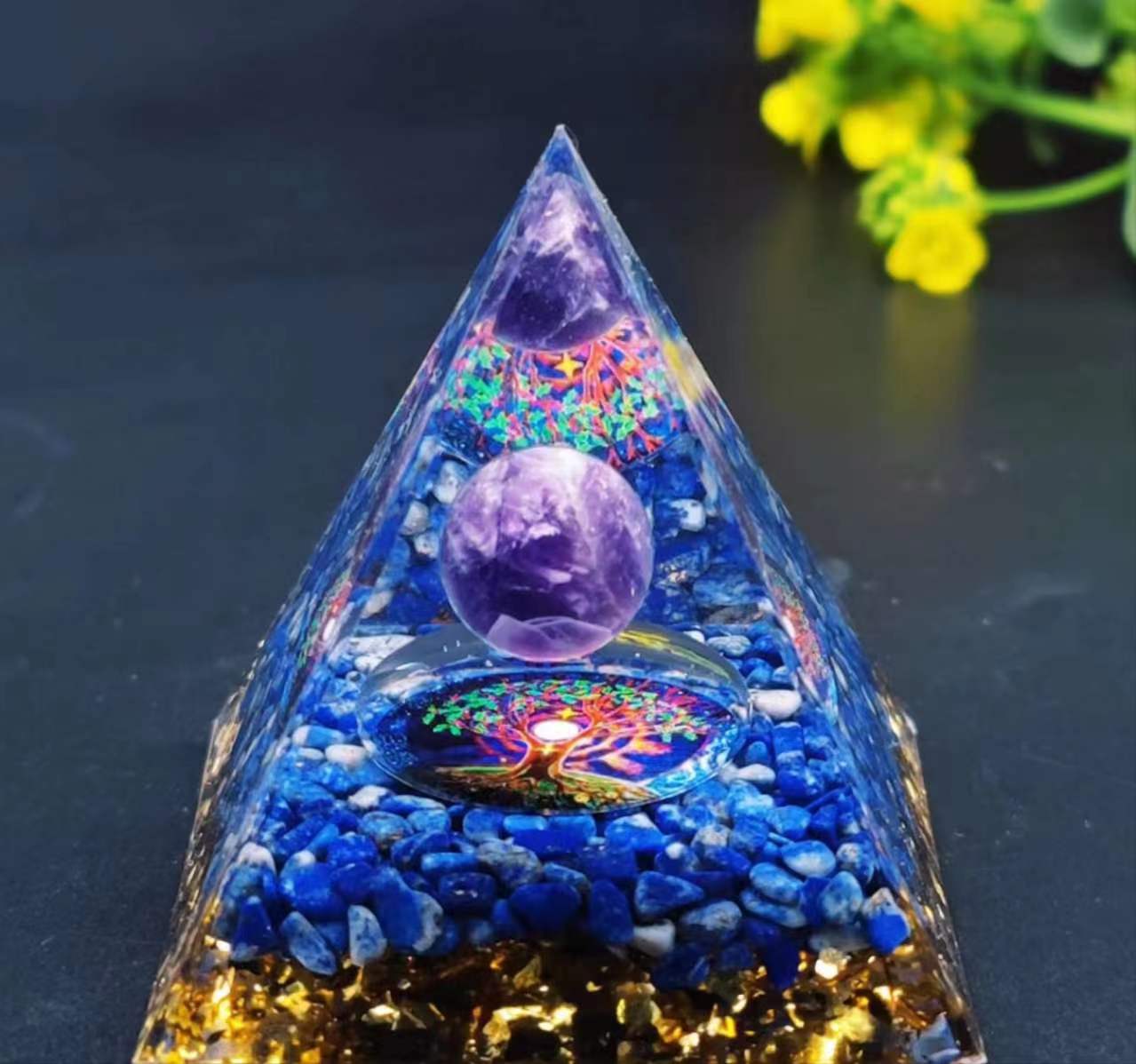 New Orgonite Pyramid 7คริสตัลพลังงาน Chakra Zadkiel กำจัดงานฝีมือพีระมิดเรซินพลังงานเชิงลบ