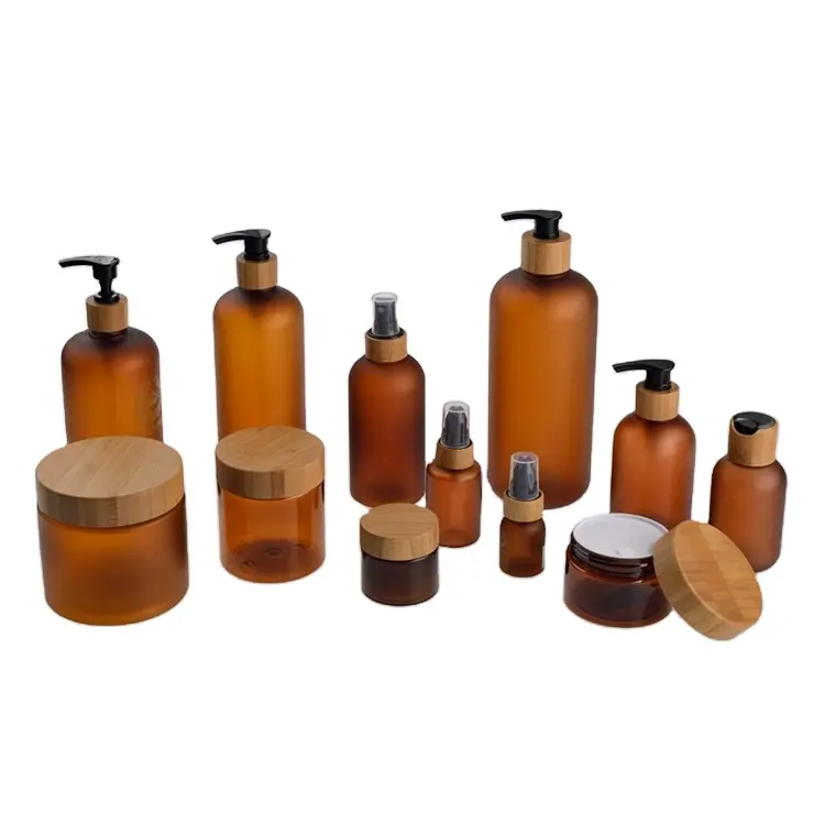 PET bambu kozmetik konteyner krem kavanoz losyon pompa şişesi