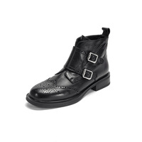 Sepatu Boots Chelsea Wanita Kulit Asli Model Inggris Gaya Musim Gugur, Ujung Bulat, Resleting, Hak Datar