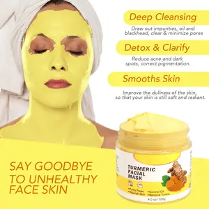 Máscara facial de tratamento de acne, máscara para remoção de manchas escuras e clareamento, máscara de argila turmerica