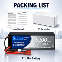 Baterai Lipo Hard Case 2S 7.4V 6200mAh 100C dengan Deans T Plug untuk Mobil RC 1/10 1/12 1/14, Truk, Monster, Tank 102050