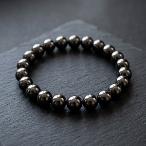 <b>Polished</b> <b>Black</b> Gemstone Beaded Handmade Durable Round Shape Semi-Precious Stone Craft Bracelet for Thanksgiving Valentine's Day - Product Image 1