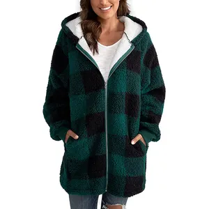 Women long trench coats oversized sherpa fleece faux fur coats for ladies