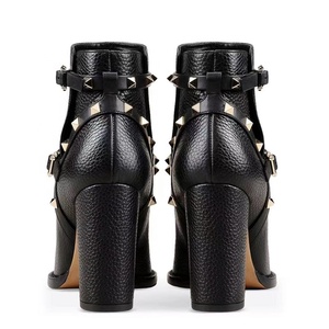 <b>Round</b> <b>Toe</b> Black Stud Decor Short Buckle Strap Rivet Fashion Women Ankle Boots New Arrival Plus Size 46 - Product Image 4