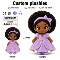 Poupée en peluche personnalisée en coton pour fille afro-américaine, design sur mesure, jouet en peluche doux, vente en gros, tailles personnalisées