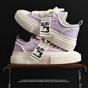 Chunky Woven Sole Canvas Sneakers Multi Color Pastel Raw <b>Edge</b> Low Top Lace Up Casual Urban Footwear - Product Image 3