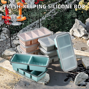 Caja de Almacenamiento de Alimentos con Compartimentos de Silicona, Diseño Portátil Sellado por Moldeo por Inyección, Capacidad de 301-500 ml, Doble Capa - Product Image 1
