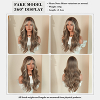 Peluca de Cabello Sintético Largo y Ondulado de 26 Pulgadas, Color Castaño Ceniza con Reflejos Rubio Platino, Fibra Resistente al Calor, Aspecto Natural Mate