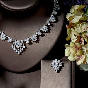 Hibride Dubai สร้อยคอเพทายทรงลูกบาศก์หรูหราชุดสำหรับผู้หญิงชุดเดรสปาร์ตี้งานแต่งงานดีไซน์ประกายคริสตัล N-1351 - Product Image 3