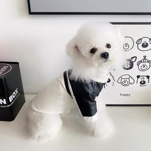 Pet <b>Leather</b> <b>Jacket</b> Black And White Splicing All Seasons Protective For <b>Dogs</b> Cats Teddy Bichon Frise West Highland White Terrier - Product Image 1