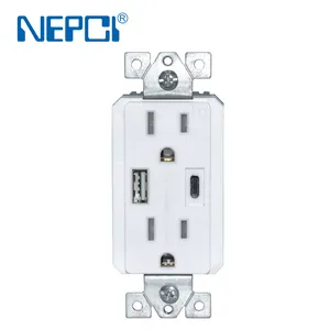 NEPCI USB wall mount socket outlet XJY-USB-30-A/C US standard dual ports USB charger receptacle