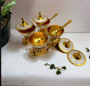 Ensemble cadeau de service de table plaqué or et argent, service à thé gaufré fait main, cadeau de remerciement pour Noël et mariage - Product Image 4