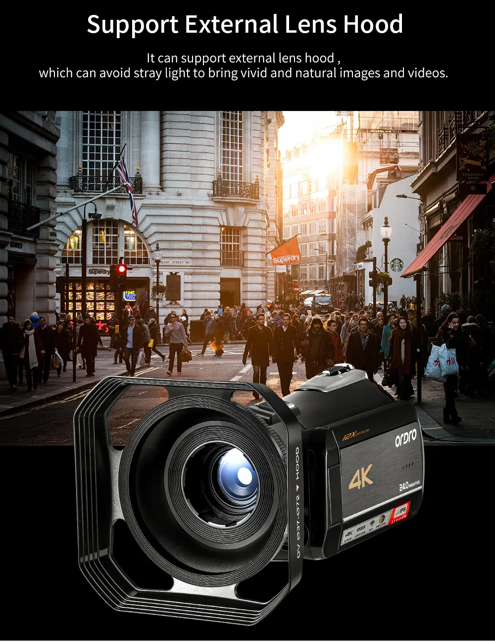 Kowery-videocámara de  4K Ultra HD, cámara de transmisión de 64MP,  pantalla táctil de 4