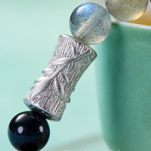 Bracciale Elastico in Argento Massiccio con Gemme Multiple: Quarzo Trasparente, Pietra di Luna Grigia, Occhio di <span class=keywords><strong>Tigre</strong></span> Blu, da 10mm a 14mm - Product Image 3