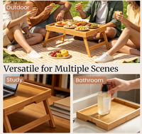 Plateau de lit pliable en bambou avec poignées pour petit-déjeuner, repas et support portable pour ordinateur portable, idéal pour la maison et le canapé