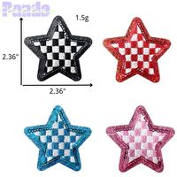 Lentejuelas Rosa brillo a cuadros 2,36 pulgadas estrella parche camionero sombrero estrella parche bordado lentejuelas a cuadros hierro en parche