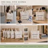 Sac fourre-tout en toile naturelle personnalisé avec logo, poignée longue et imprimé rayé pour la publicité, commande en gros d'usine OEM