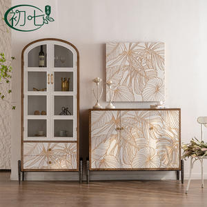 Mueble de entrada estilo Wabi Sabi retro tallado con puertas de vidrio y almacenamiento para sala de estar - Product Image 2