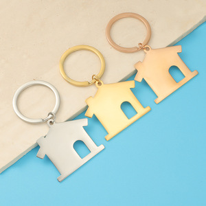 DIY Brand House Shaped Custom Polished Stainless Steel Laser Logo Pendant Metal Key Ring Tag Promotions Carabiners