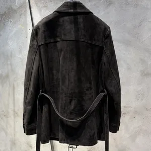 Veste en daim à simple boutonnage pour <span class=keywords><strong>femme</strong></span>, manteau en daim avec <span class=keywords><strong>ceinture</strong></span>, veste en daim <span class=keywords><strong>noire</strong></span> oversize pour <span class=keywords><strong>femme</strong></span> - Product Image 5