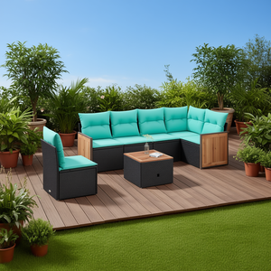 Set Divano da Esterno Moderno in Polyrattan Nero a 7 Posti con Cuscini - Arredamento da Giardino dal Design Contemporaneo - Product Image 2