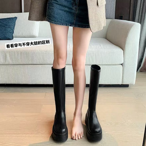 Bottes hautes amincissantes <span class=keywords><strong>pour</strong></span> femmes de <span class=keywords><strong>petite</strong></span> taille, à <span class=keywords><strong>talon</strong></span> épais de 6-8 cm, bout rond, en microfibre, mi-mollet, collection automne 2026Stretch - Product Image 2